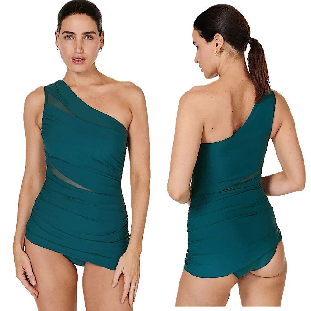 NWT Sweaty Betty Santorini Xtra Life Asymmetric Sculpting Swimsuit in Green Sm